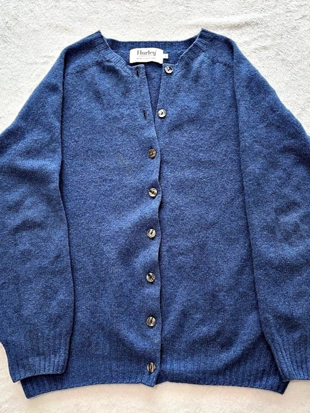 Harley of Scotland 100% Superfine Lambswool Cardigan Blue Large